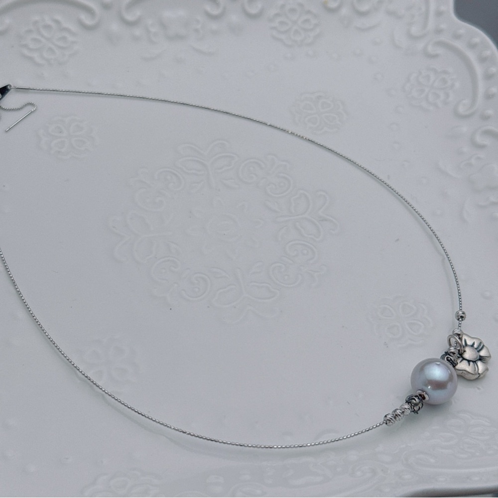 X563 Handmade S925 Freshwater Pearl Floating Bangle Necklace - Picture 4 of 8